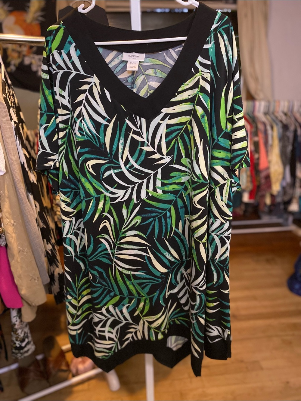 Avenue Blouse with Green and White Tropical Leaves